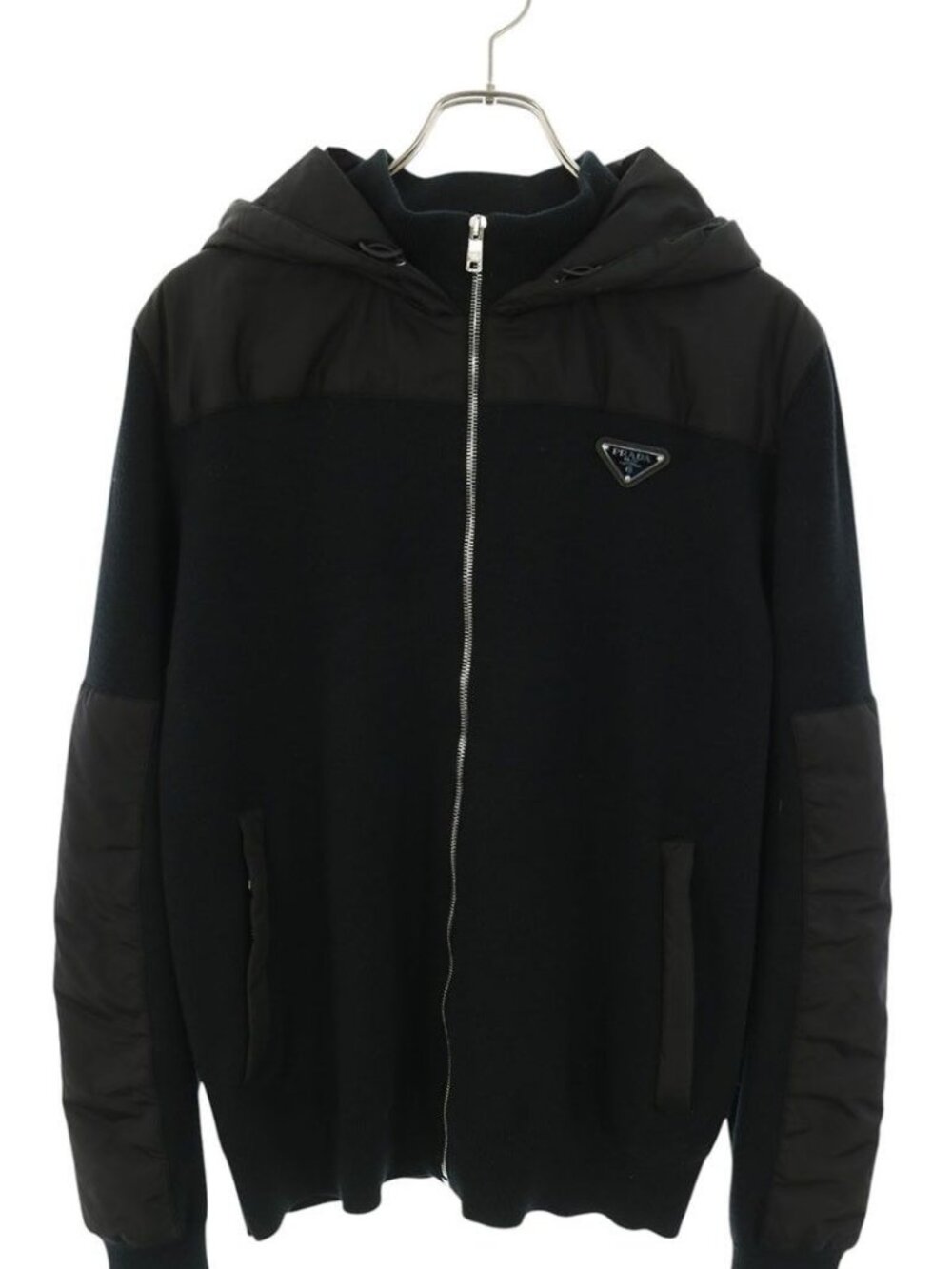 Prada Triangle Logo Nylon Trim Knit Hoodie 50
